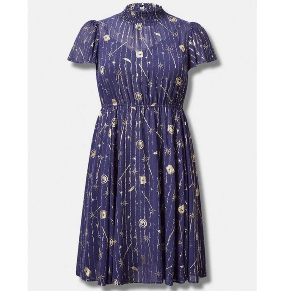 Torrid Warner Brothers Harry Potter Mini Chiffon FLutter Sleeve Turtleneck Dress - Picture 5 of 5